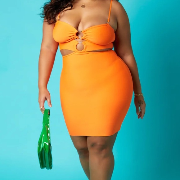 NWT! Rebdolls Orange Double Take Ringed Cut Out Bandage Mini Dress 4X - Picture 1 of 10